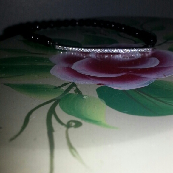 Real black onyx sterling silver CZ bracelet