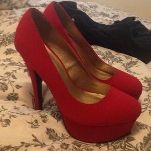 Red platform heels