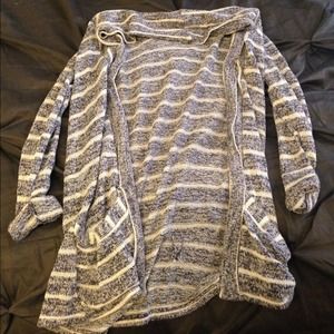 Navy and white stripped cardigan.