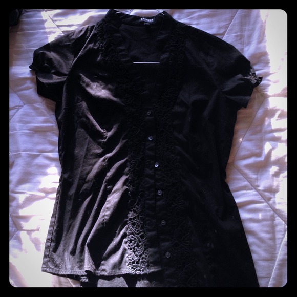 Black button up short sleeved shirt from express
