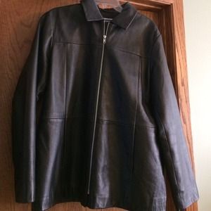 Black leather jacket.