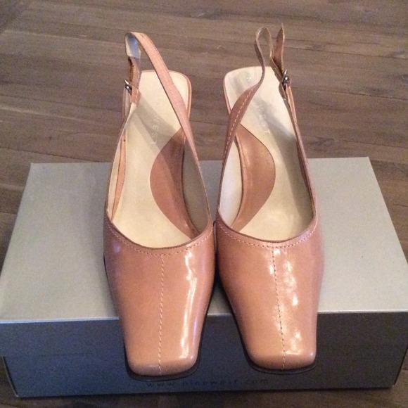 Cream leather sling back heel