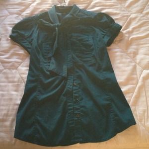 Turquoise short sleeved button down from express