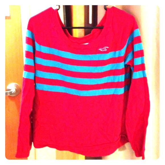 Red long sleeved shirt with blue stripes