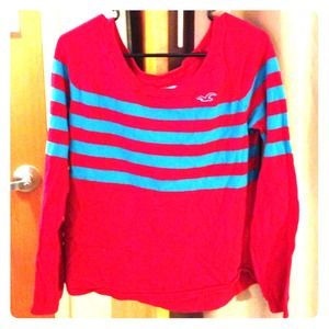 Red long sleeved shirt with blue stripes