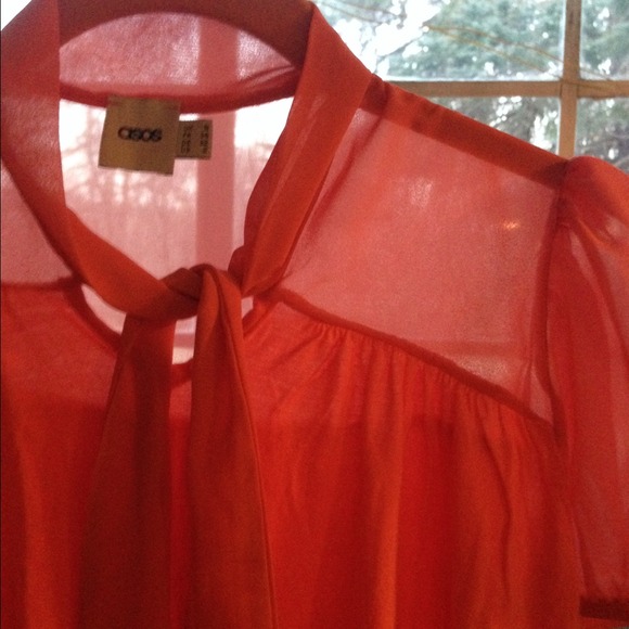 🔴Sold🔴 ASOS Sheer Shoulder Pussy Bow Top - Picture 2 of 4