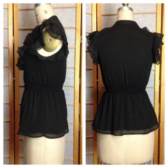 H&M Sheer Ruffled Top - Black - Picture 4 of 4