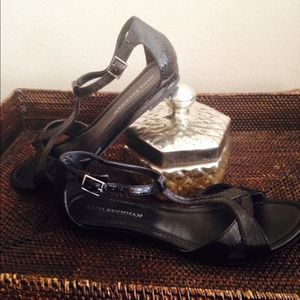 Black alligator look ankle strap sandals !!
