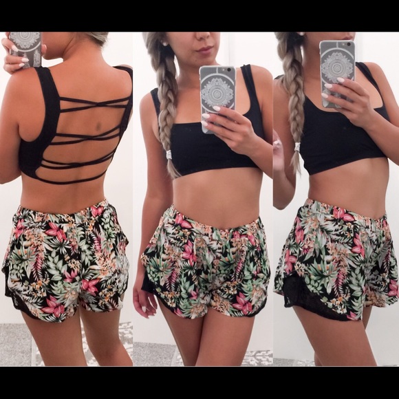 Dresses & Skirts - Floral Open Side Flap and Lace Shorts