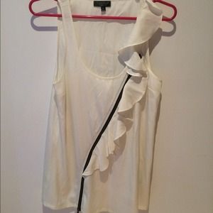 Topshop Cream Top with Ruffles and Zipper