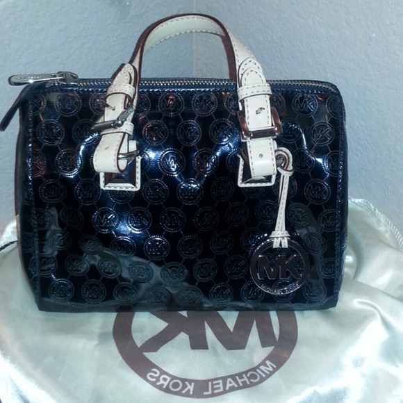 MICHAEL KORS BLACK METALLIC HANDBAG PURSE MK - Picture 4 of 4