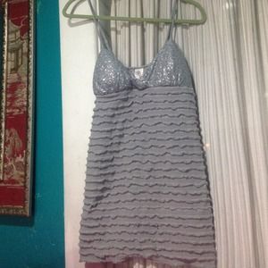 Long, 100% polyester grey top.