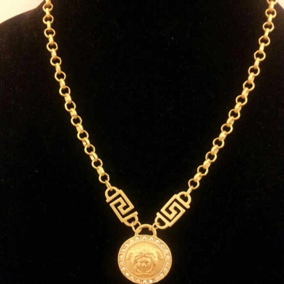 Greek key matte gold tone necklace