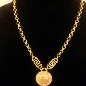 Greek key matte gold tone necklace