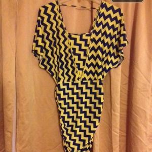 Chevron print blue and yellow dress.