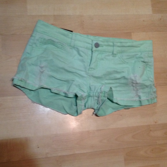 Green Distressed Shorts