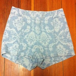 UO Kimchi Blue High Waisted Damask Denim Shorts