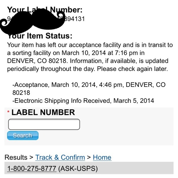 Shipping confirmation for @tameikamoore