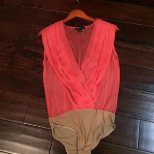 Coral open front leotard