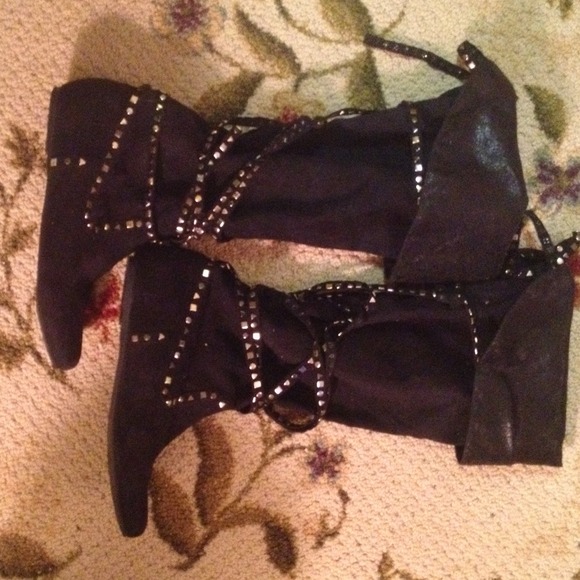 Black not rated studded wrap around boots