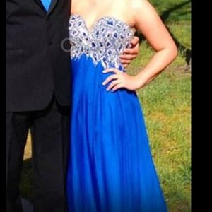 royal blue beaded prom dress