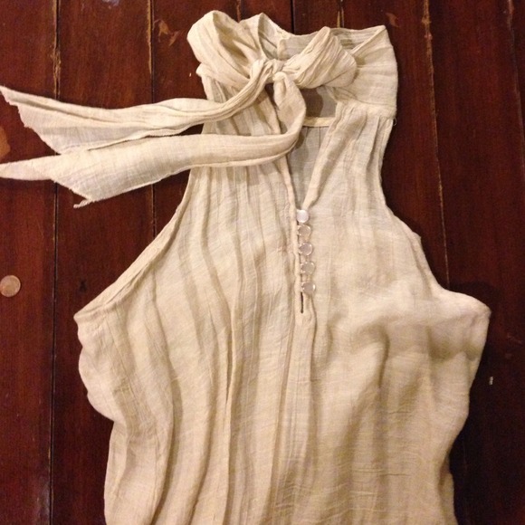 🎀Beige/khaki neck tie top