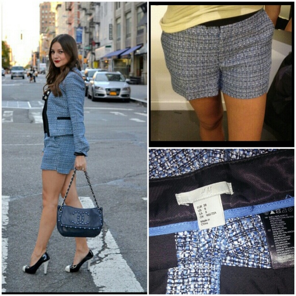 Mid waist blue tweed shorts ,