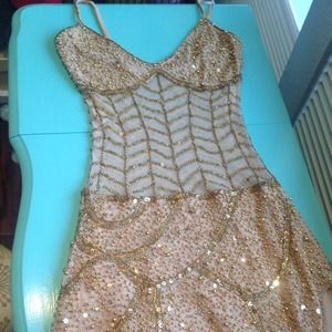 🎈Gold sequin dress, thigh split, size small