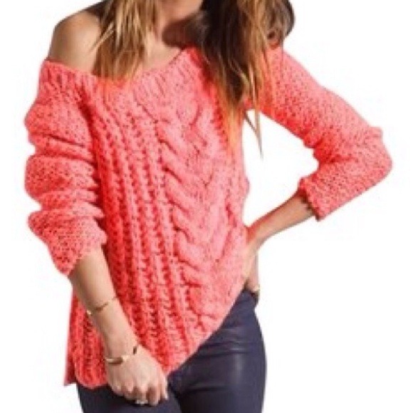 Free People | neon coral sweater