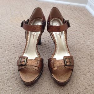Jessica Simpson bronze mirror platforms