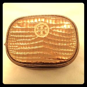 Tory Burch Bronze Embossed Leather Makeup Pouch