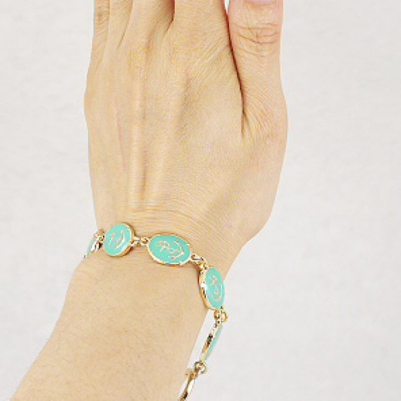 Teal-gold epoxy anchor bracelet - Picture 2 of 4