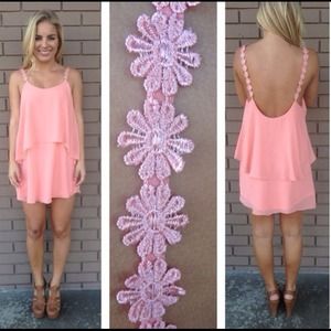 Coral daisy strap low back dress
