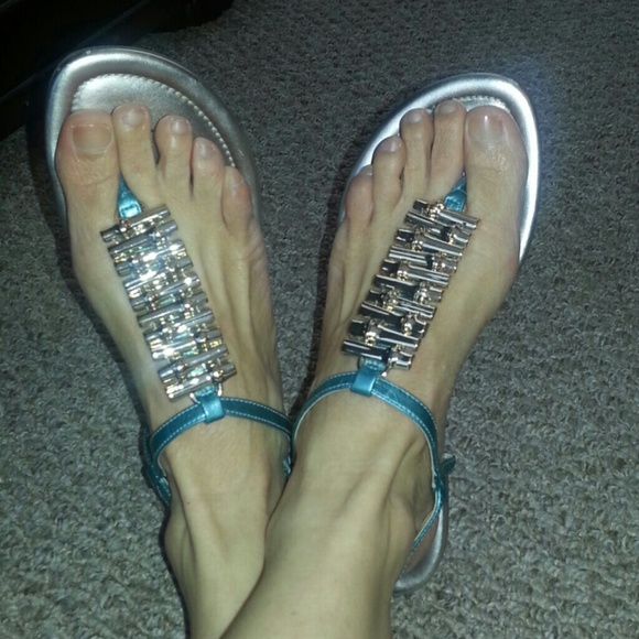 SOLD!! Enzo Angiolini Teal and gold sandals