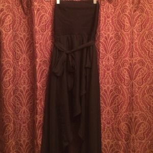 Black high-low strapless dress