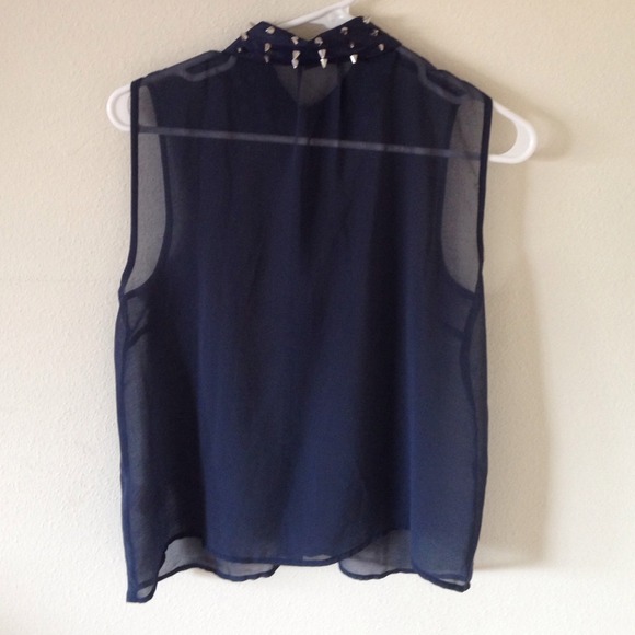 Sheer Chiffon Blouse in Navy with Silver Studs - Picture 3 of 4