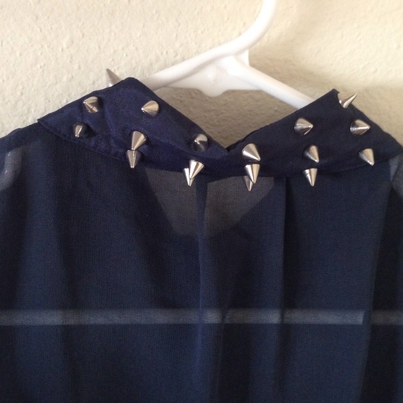 Sheer Chiffon Blouse in Navy with Silver Studs - Picture 4 of 4