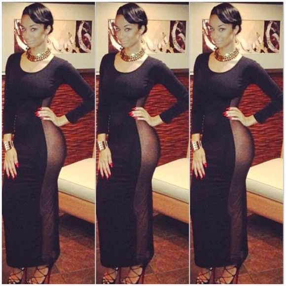 Long sleeve Black mesh dress