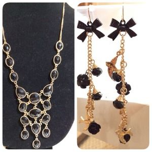 🌟Black stones statement necklace & earrings🌟