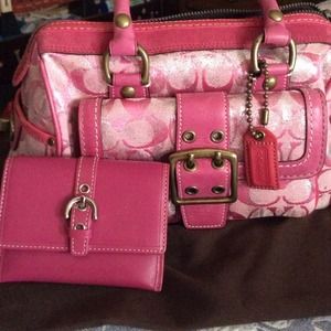 Coach pink small satchel & wallet