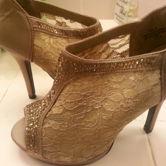 Lace/bejeweled booties