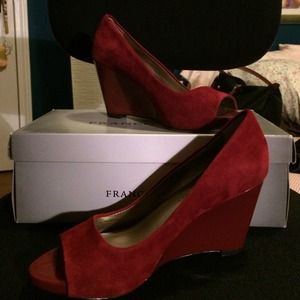 Franco Sarto dark red wedge pump.