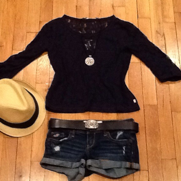 Hollister lace navy blue top.