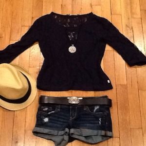 Hollister lace navy blue top.