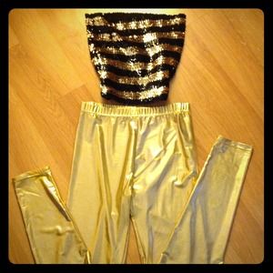 Gold spandex and  gold/blk sequins top