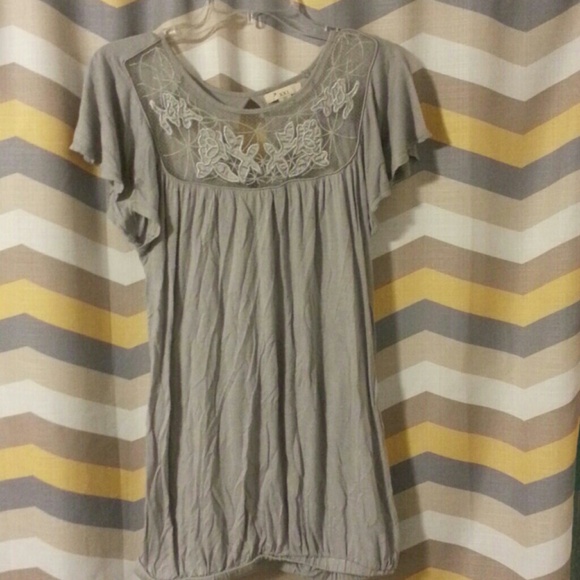 Gray Flower Lace Top