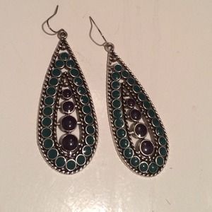 Green and black enamel drop earrings.