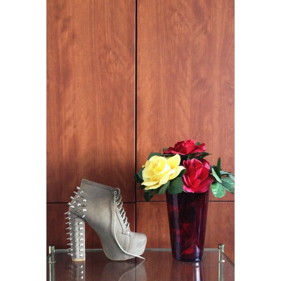 Vintage Shoes - Taupe Spiked Bootie/ Faux Lita