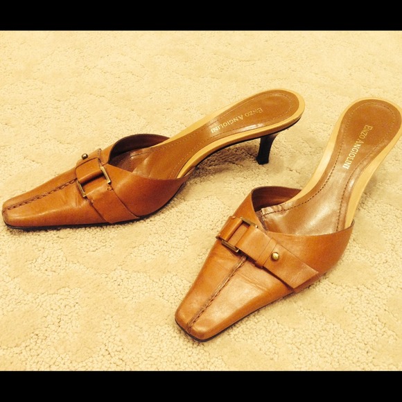 Light brown heels with buckle detail