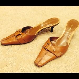 Light brown heels with buckle detail